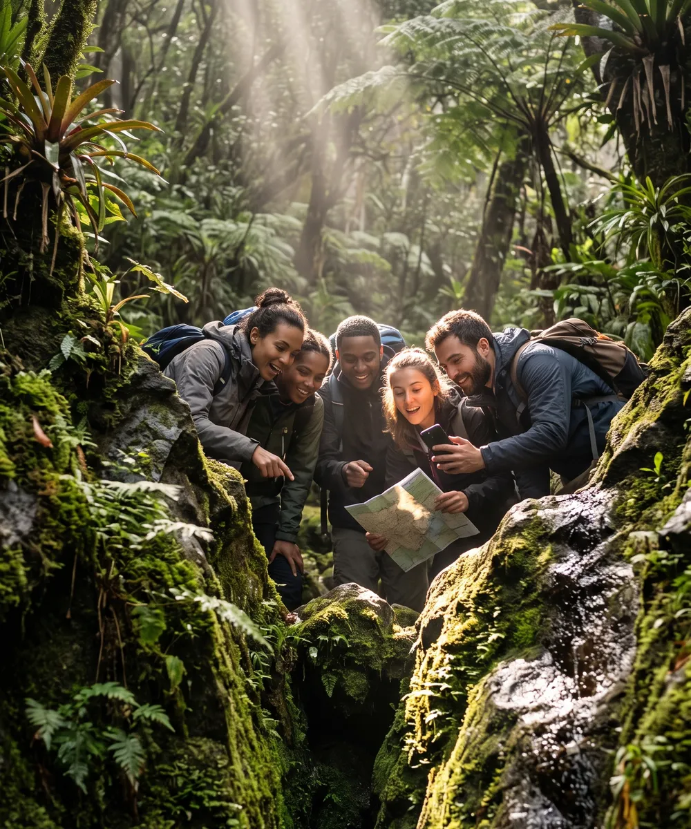 Jeu de piste à La Réunion — famille explorant le patrimoine en plein air